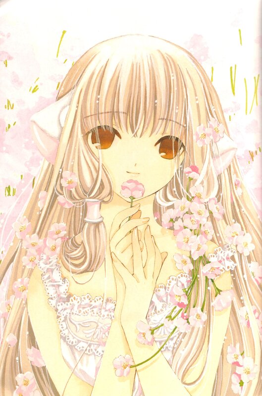 Anime Girl with Flowers — Pink, Serene, Spring, Manga