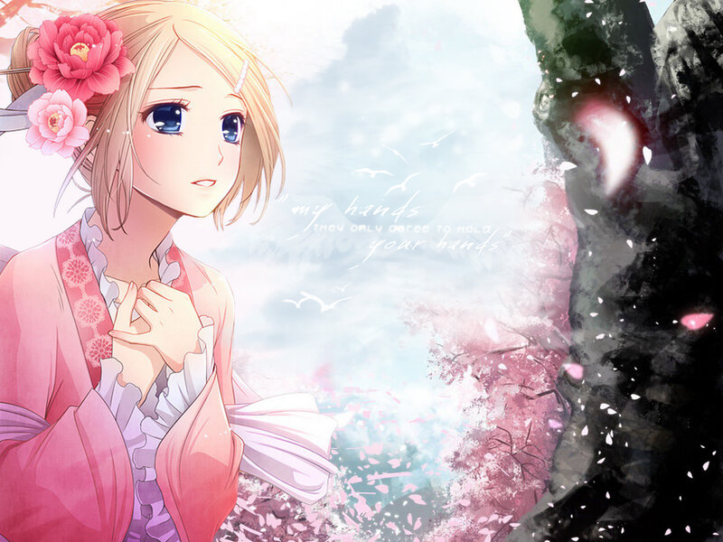 Anime Girl with Flowers — Pink, Serene, Spring