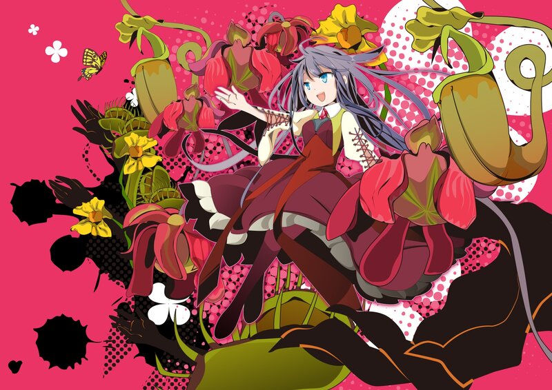 Anime Girl with Flowers — Pink, Vibrant