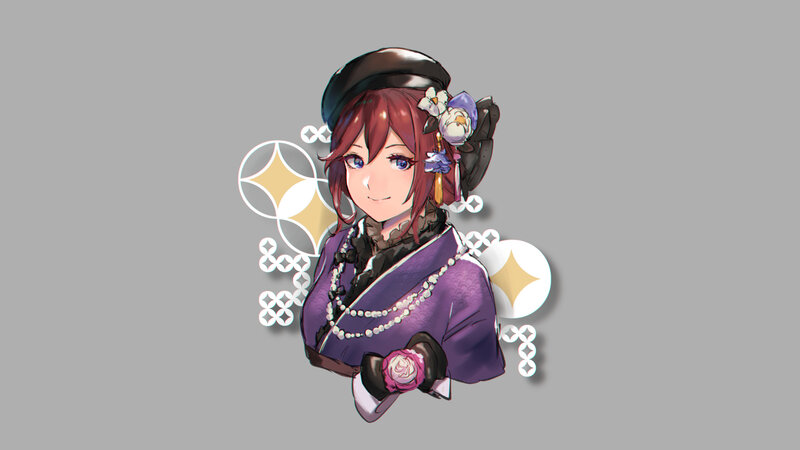 Anime Girl with Flowers — Purple, Calm, Digital Art, Hat