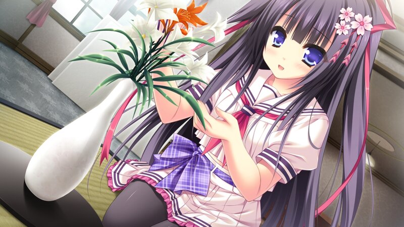Anime Girl with Flowers — Purple, Calm, Morning
