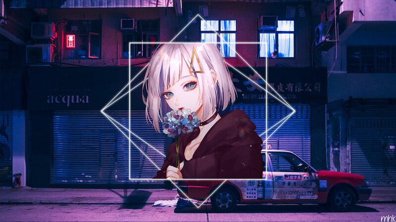 Anime Girl with Flowers — Purple, Nocturnal