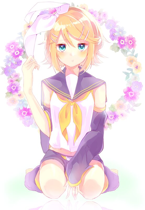 Anime Girl with Flowers — Purple, Serene, Spring, Digital Art, School Uniform