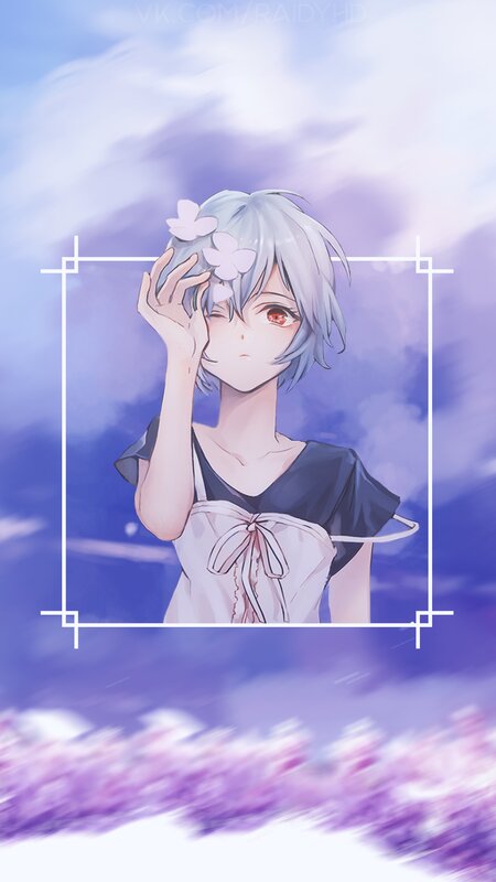 Anime Girl with Flowers — Purple, Serene, Spring, Digital Art, Sky
