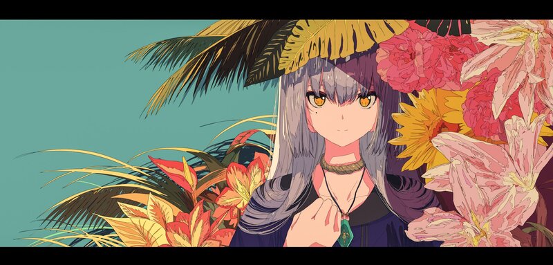 Anime Girl with Flowers — Purple, Serene, Summer