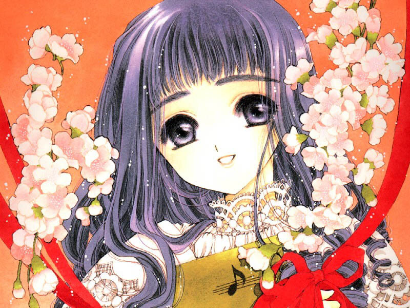 Anime Girl with Flowers — Purple