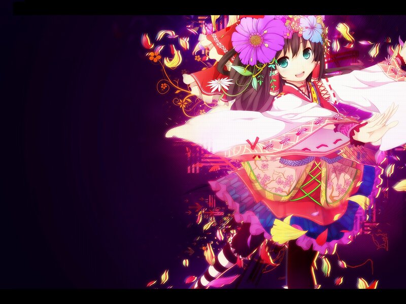 Anime Girl with Flowers — Purple, Vibrant, Night