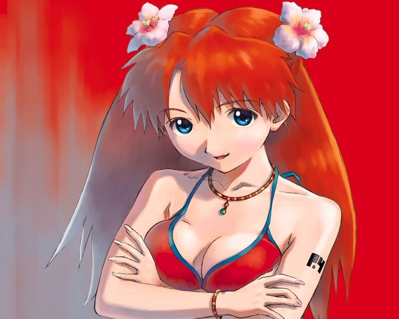 Anime Girl with Flowers — Red, Calm, Manga