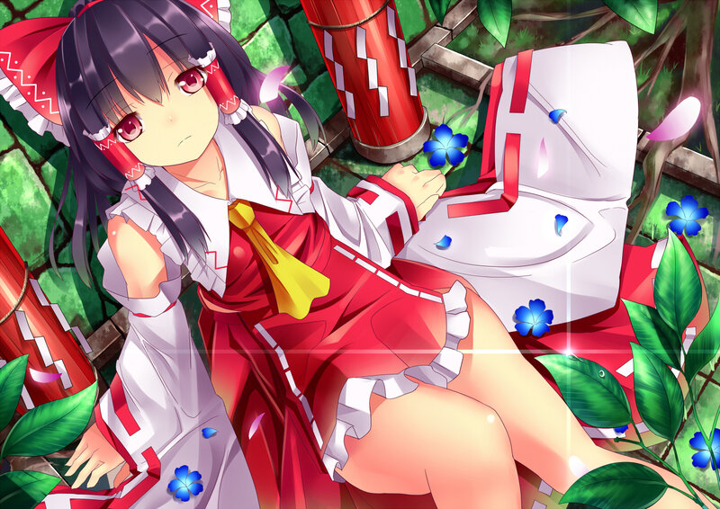 Anime Girl with Flowers — Red, Calm