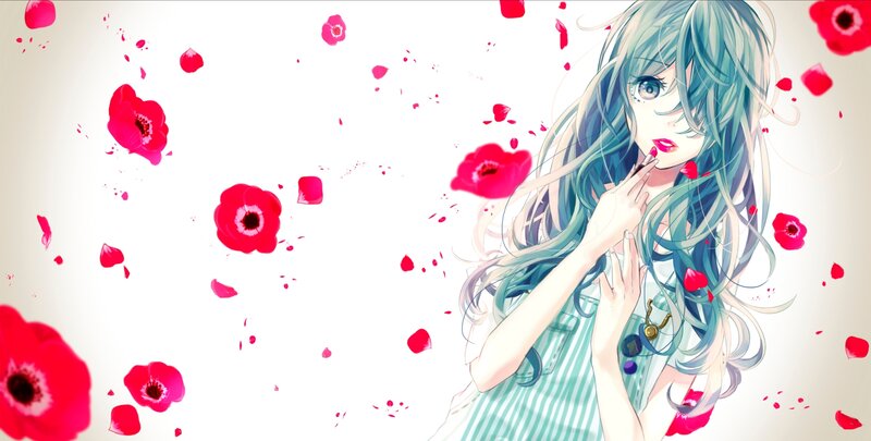 Anime Girl with Flowers — Red, Dreamy