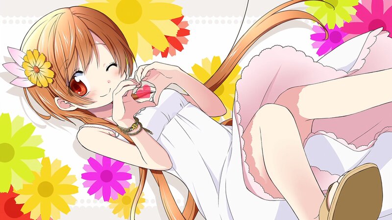 Anime Girl with Flowers — White, Cheerful, Spring