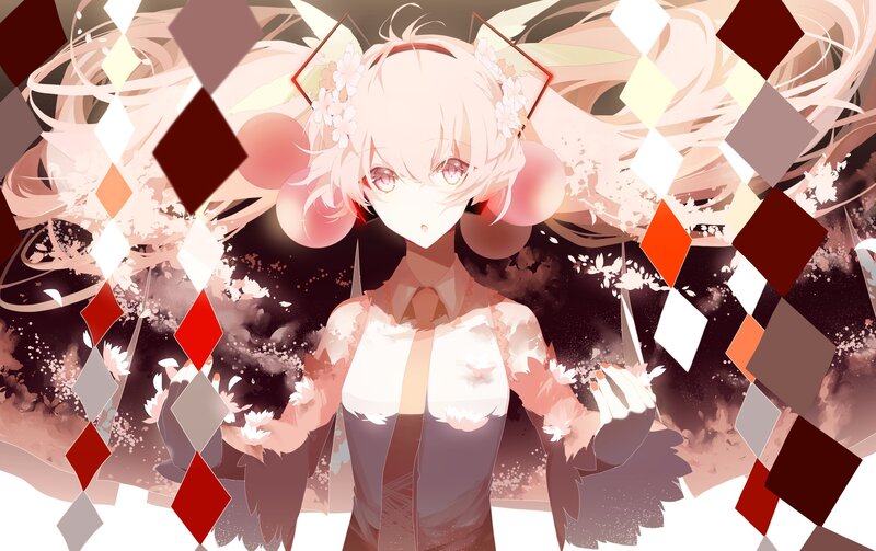 Anime Girl with Flowers — White, Dramatic, Digital Art, Diamonds
