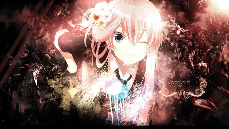 Anime Girl with Flowers — White, Dramatic