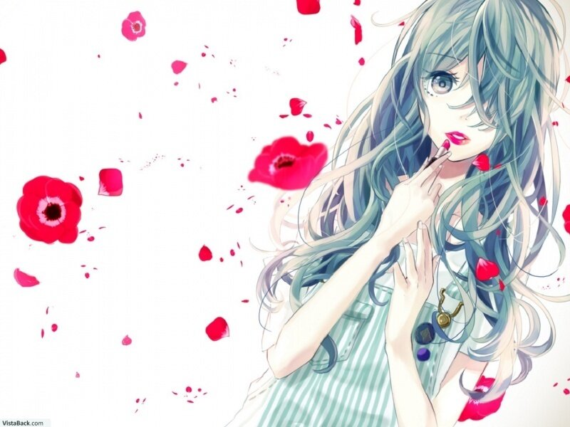 Anime Girl with Flowers — White, Dreamy, Digital Art