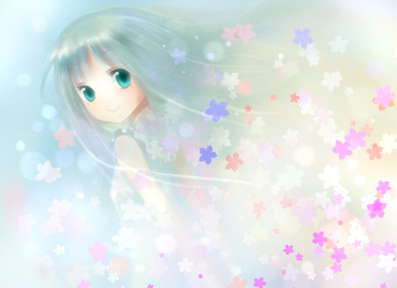 Anime Girl with Flowers — White, Dreamy