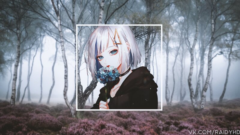 Anime Girl with Flowers — White, Mysterious