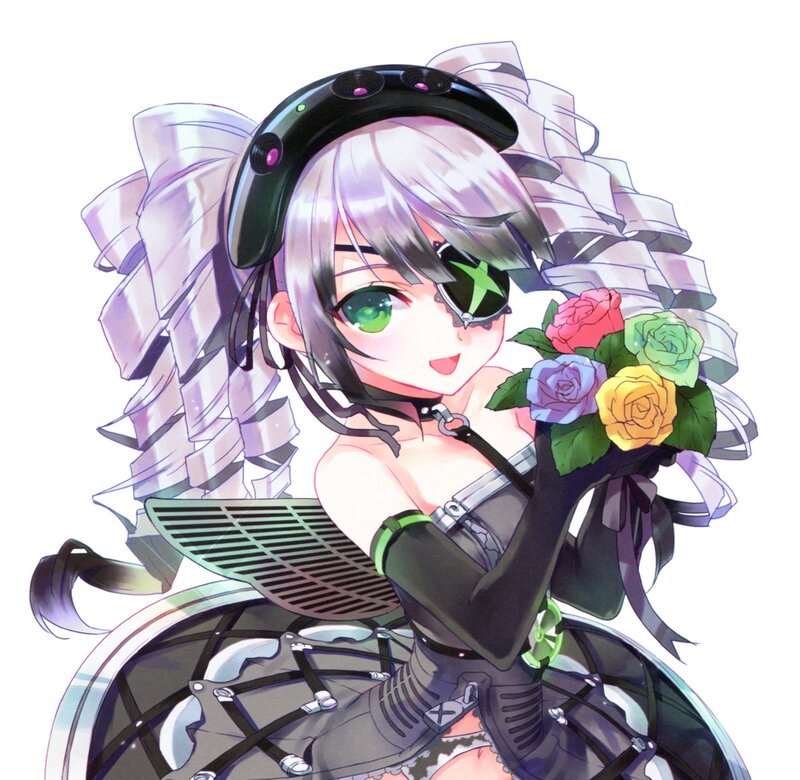 Anime Girl with Flowers — White, Playful
