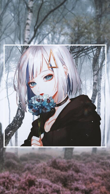 Anime Girl with Flowers — White, Serene, Digital Art, Forest