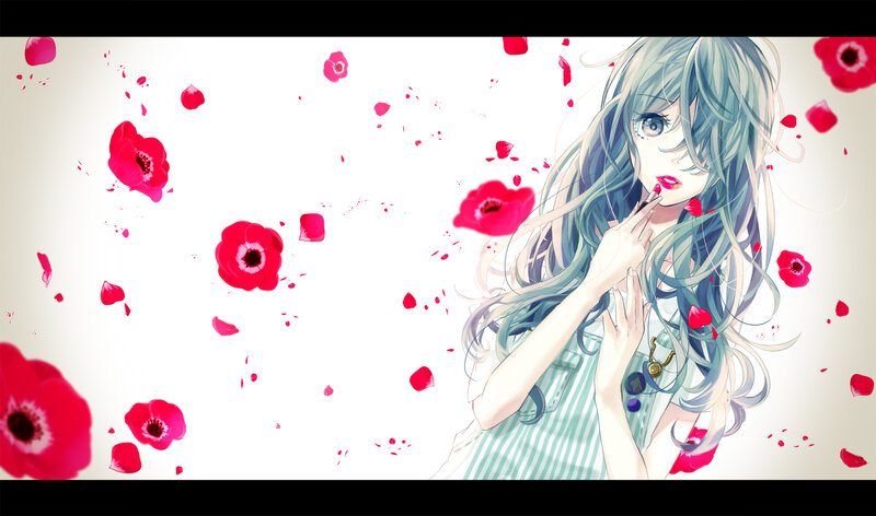 Anime Girl with Flowers — White, Serene, Digital Art, Petals, Hair