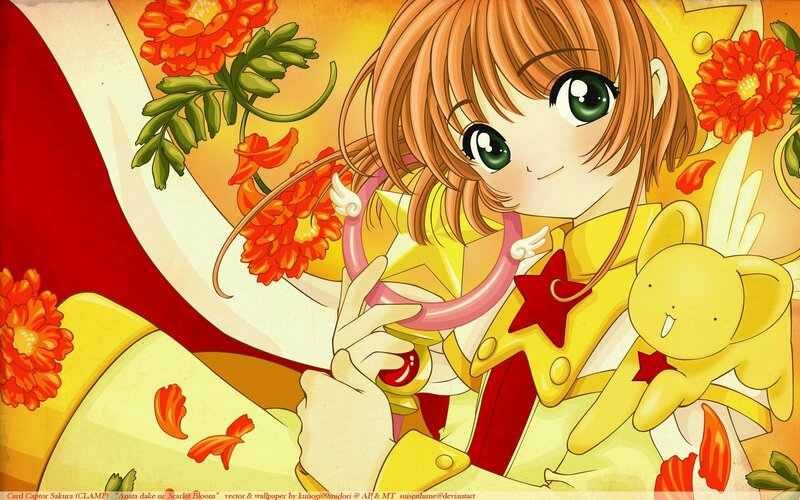 Anime Girl with Flowers — Yellow, Cheerful, Manga