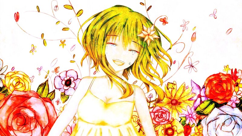 Anime Girl with Flowers — Yellow, Dreamy, Manga