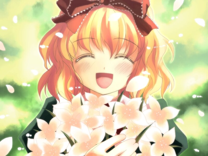 Anime Girl with Flowers — Yellow, Joyful, Spring