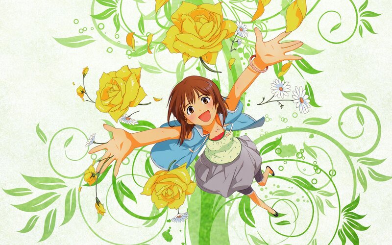 Anime Girl with Flowers — Yellow, Joyful