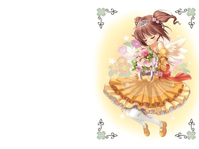 Anime Girl with Flowers — Yellow, Serene, Wings