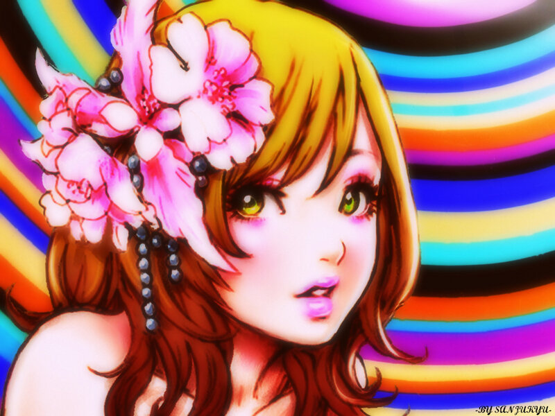 Anime Girl with Flowers — Yellow, Vibrant
