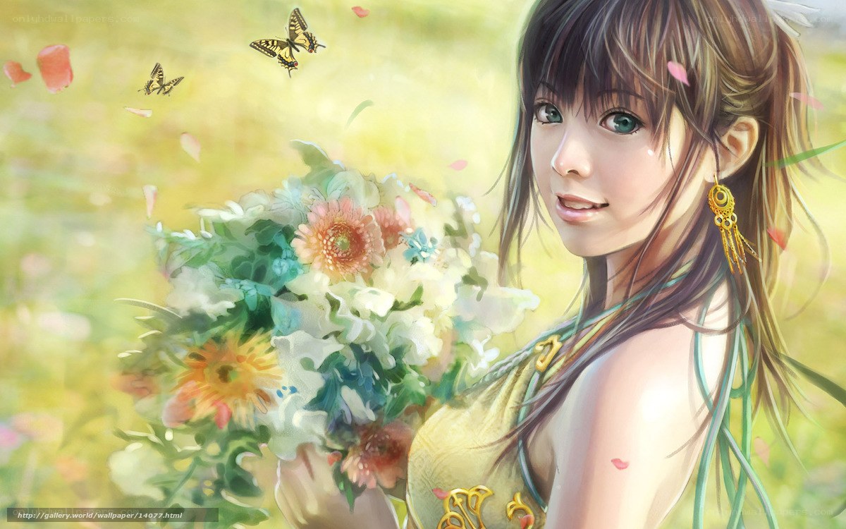 Anime girl with flowers