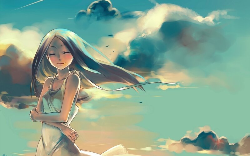 Anime girl with flowing hair
