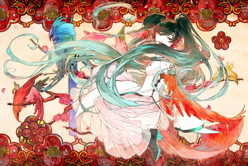 Anime girl with flowing ribbons