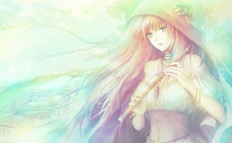 Anime girl with flute