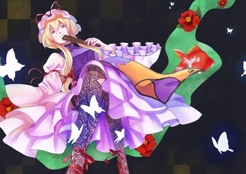 anime girl with flute and fish