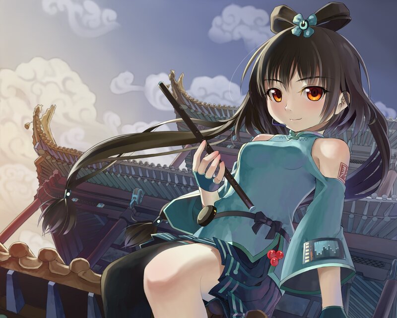 Anime Girl with Flute — Blue, Calm