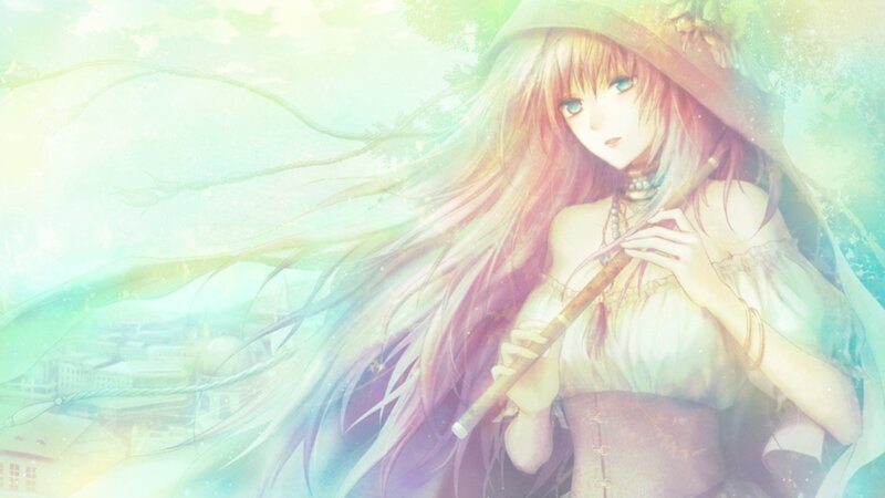 Anime Girl with Flute — Green