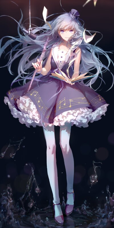 Anime Girl with Flute — Purple, Dramatic, Night, Digital Art