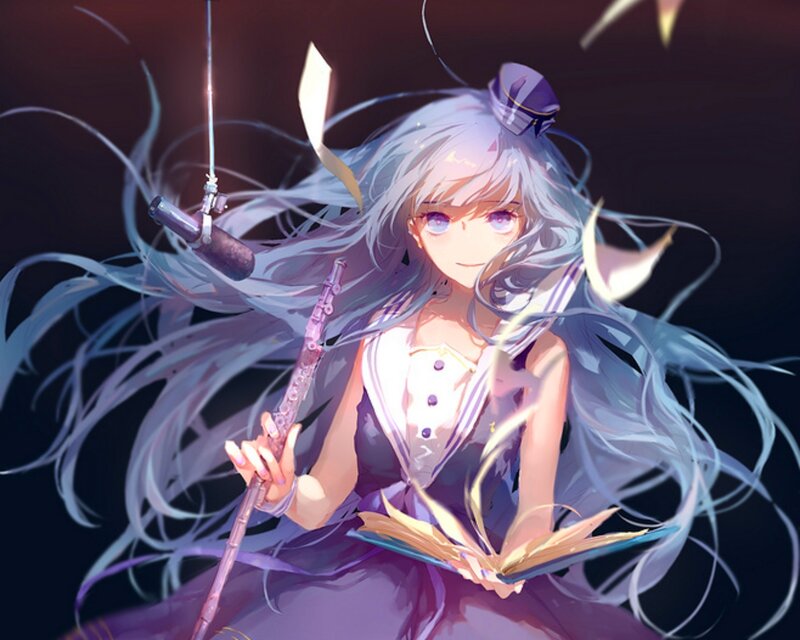 Anime Girl with Flute — Purple, Dramatic, Night