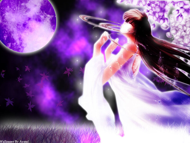Anime Girl with Flute — Purple