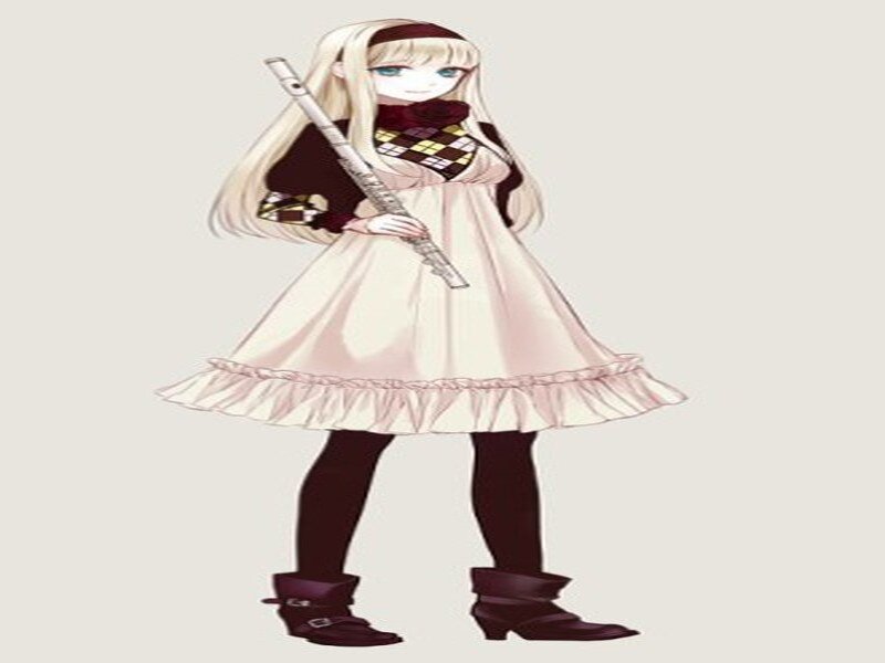 Anime Girl with Flute — White