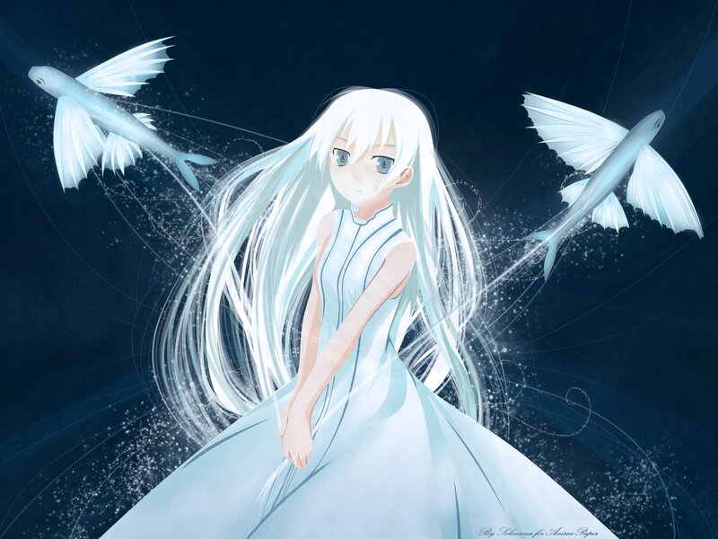 anime girl with flying fish