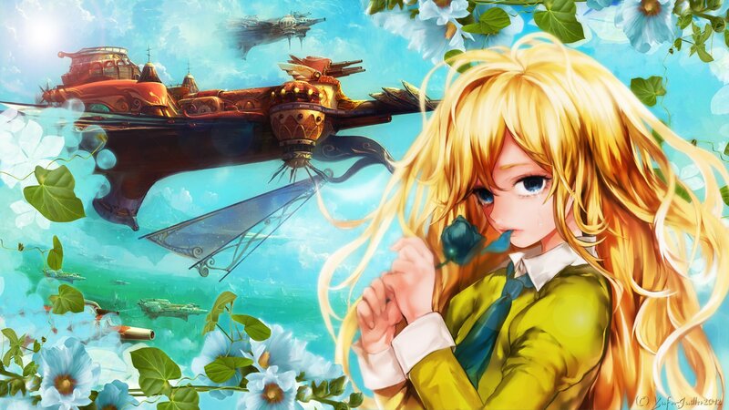 Anime girl with flying ship