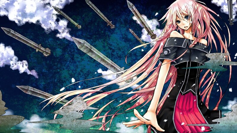 anime girl with flying swords