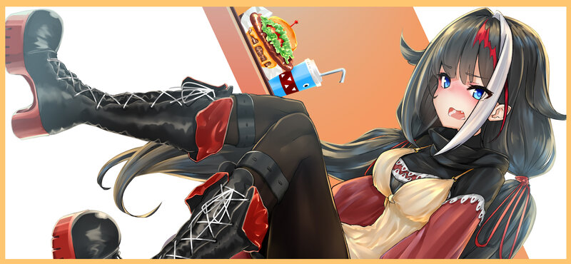 Anime Girl with Food — Black