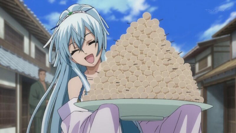 anime girl with food pile