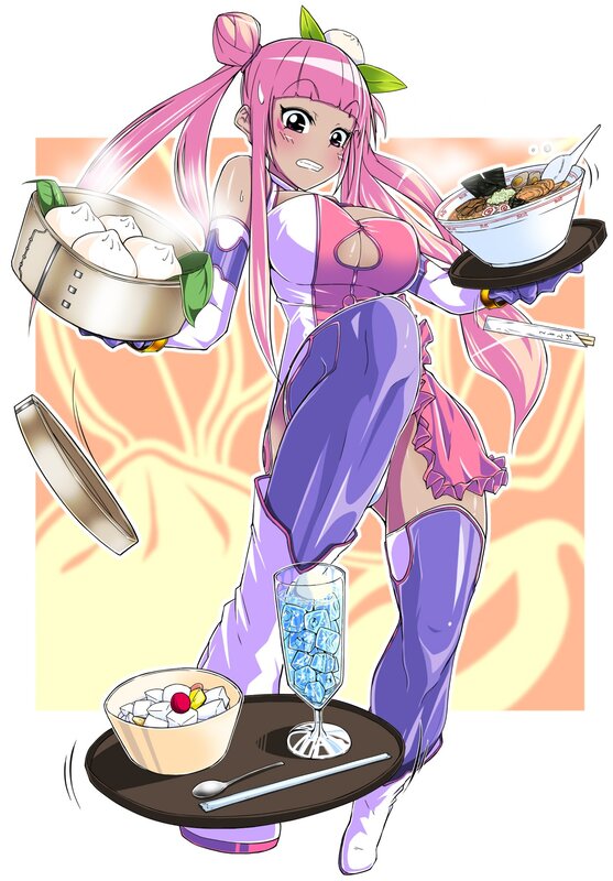 anime girl with food trays