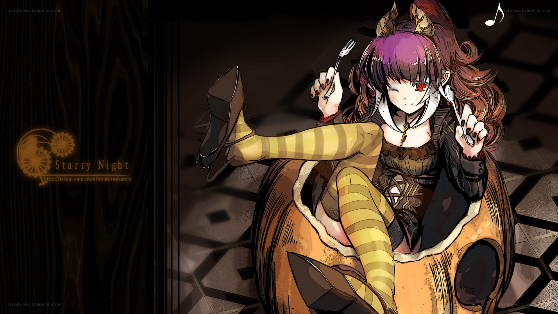anime girl with fork and knife