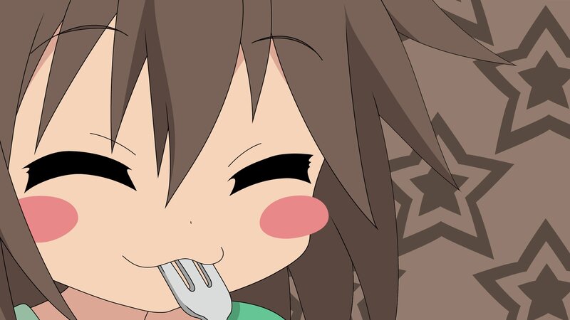 Anime Girl with Fork — Brown, Happy