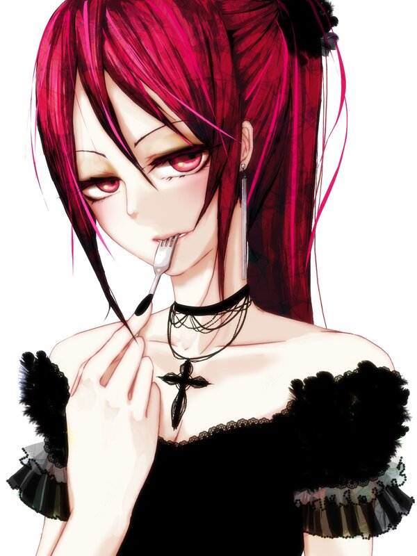 Anime Girl with Fork — Red, Dramatic, Manga