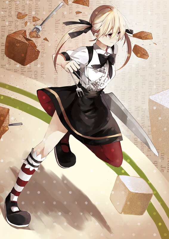 anime girl with forks and knife